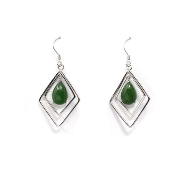 Baikalla Jewelry Silver Gemstone Earrings Sterling Silver Genuine Nephrite Green Jade Oval Dangle Earrings