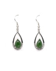 Baikalla Jewelry Silver Gemstone Earrings Sterling Silver Genuine Nephrite Green Jade Teardrop Dangle Earrings