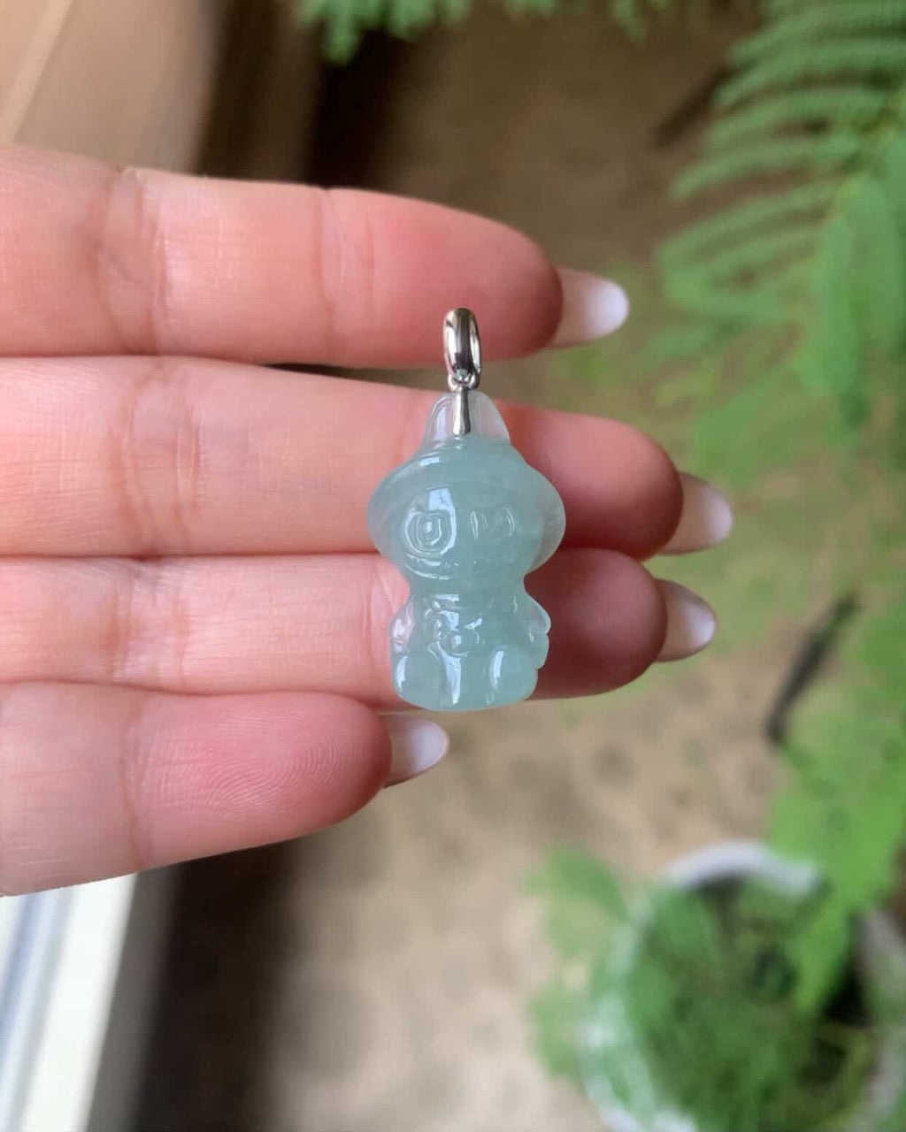 &quot;Live&quot; 18k White Gold Custom Labubu Pendant Simple Bail