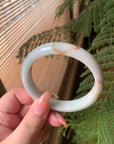 "Live" Natural White Base SaJin Flower With Green Patch Jadeite Jade Bangle (10/30/25)