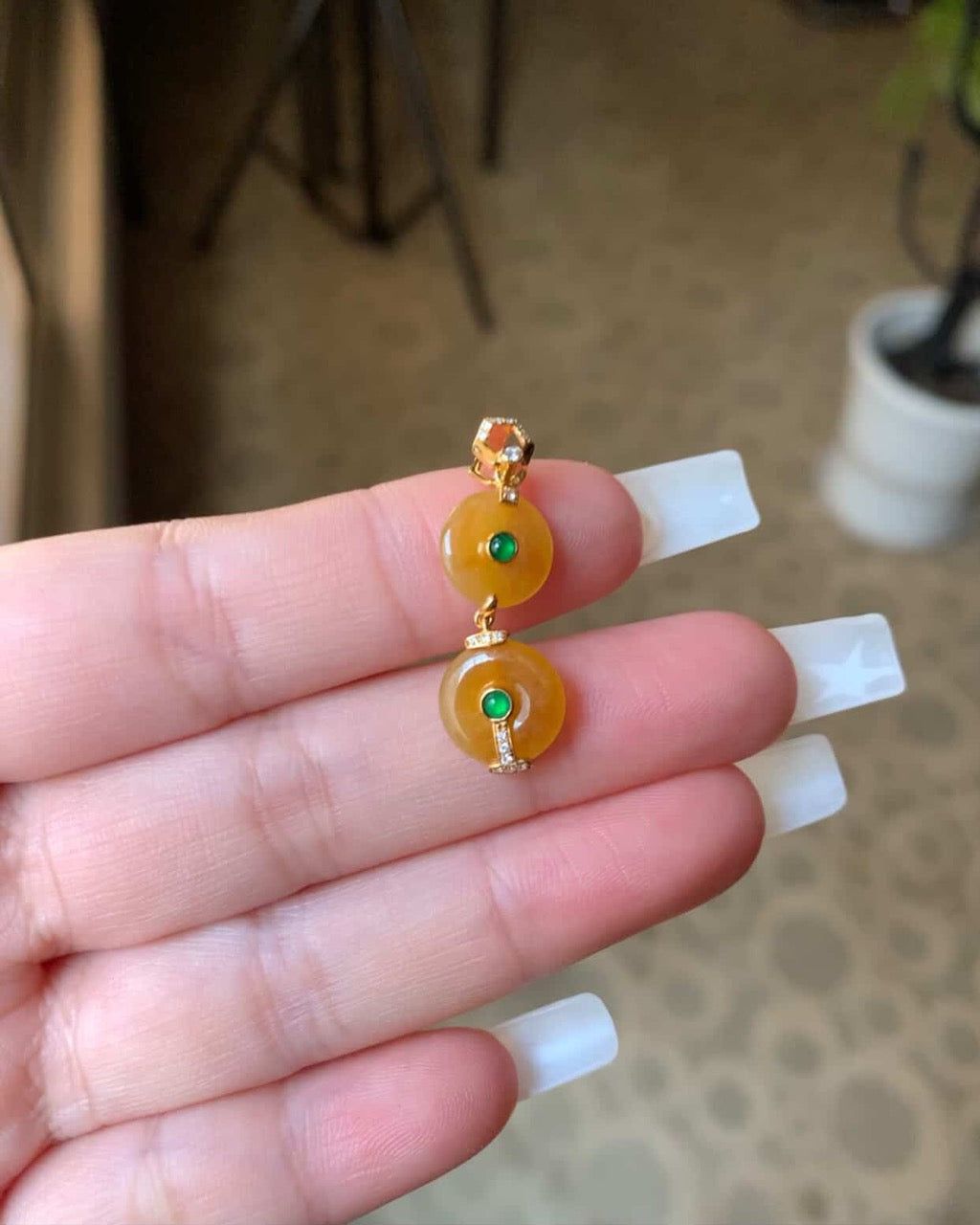 18K Yellow Gold Custom Double Yellow KouKou Pendant Diamonds And Gold Setting