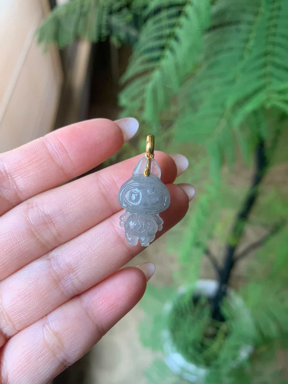 &quot;Live&quot; 18k Yellow Gold Custom Labubu Pendant Simple Bail