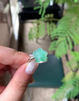 18K White Gold Natural Green Jadeite Jade Flower Ring And Earrings Two In One Gold Setting