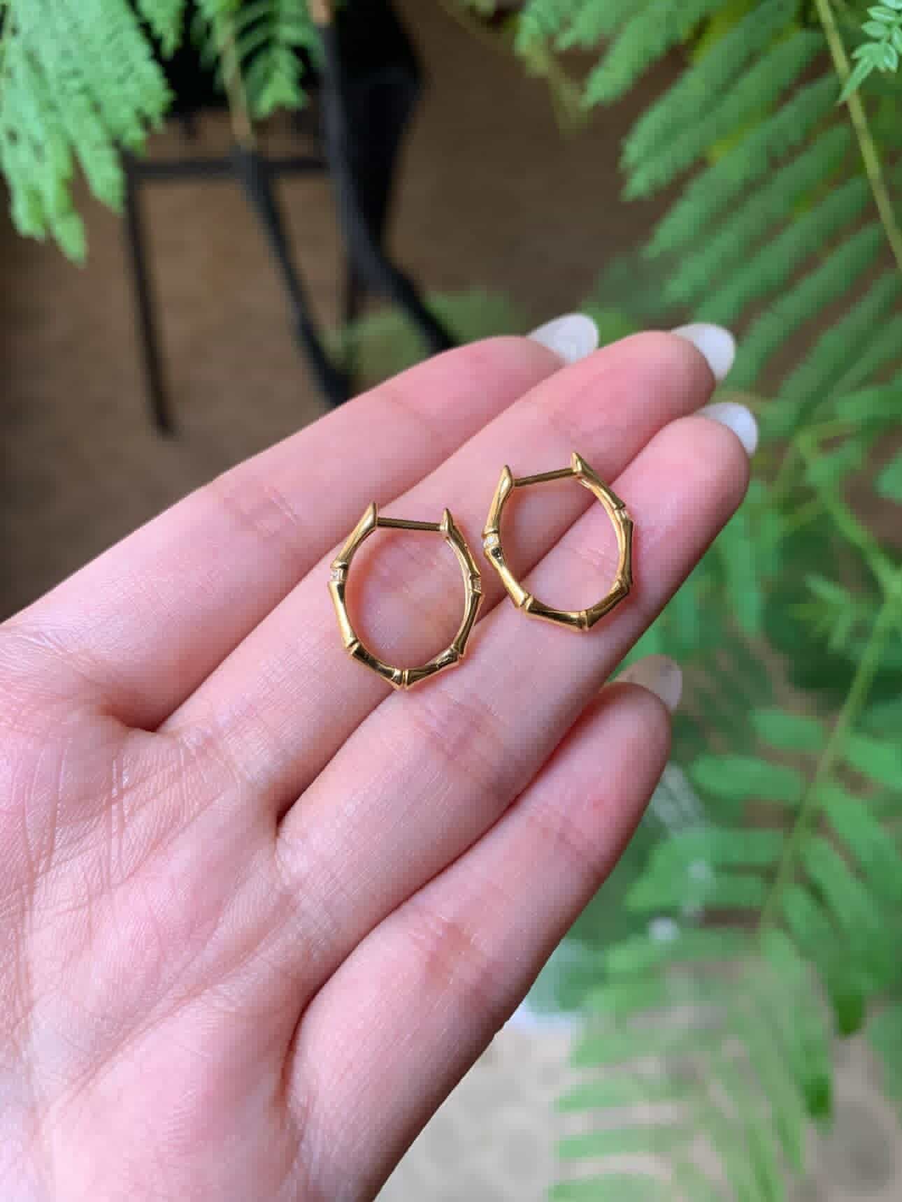 18k Yellow Gold Bamboo Earring Hoop