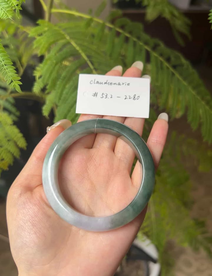 "Live" Natural Matcha Green W/ Light Lavender Patch Jadeite Jade Bangle (02/26/26)