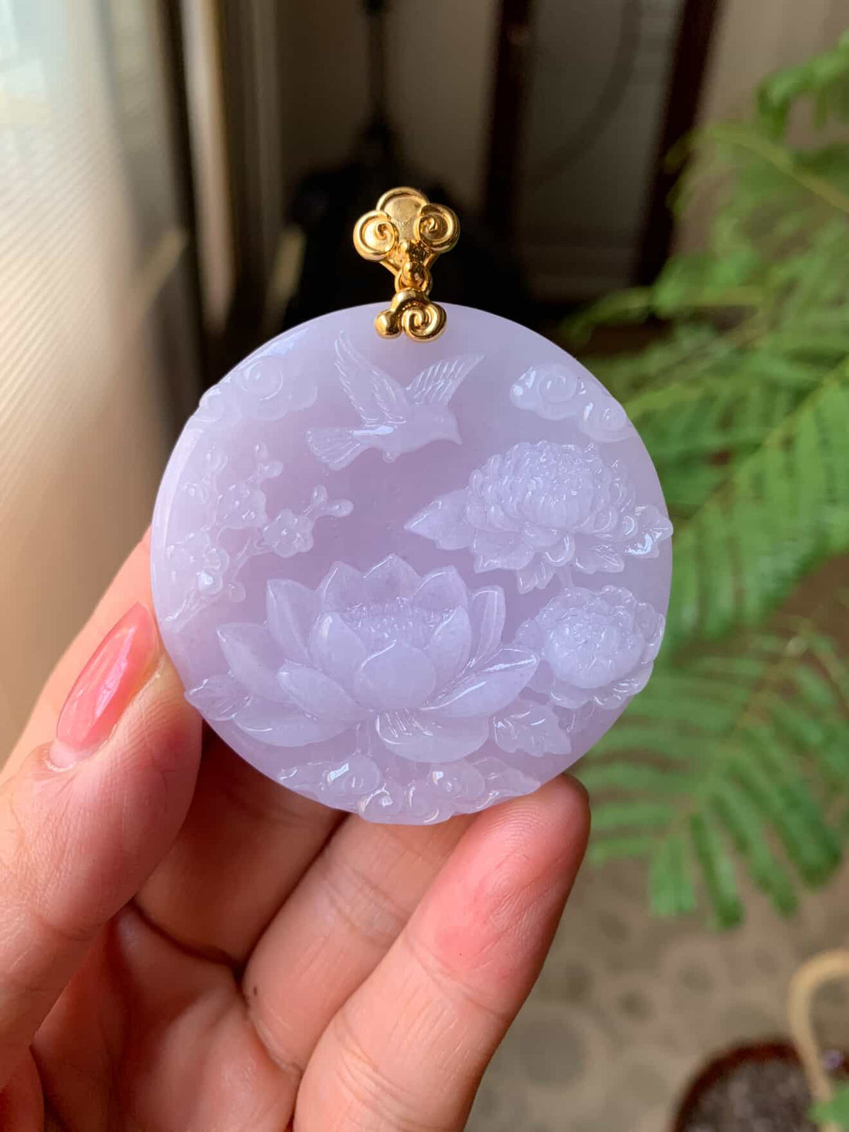 Custom 18K Yellow Gold Lavender Jadeite Jade Pendant Ruyi Bail (Gold Only)