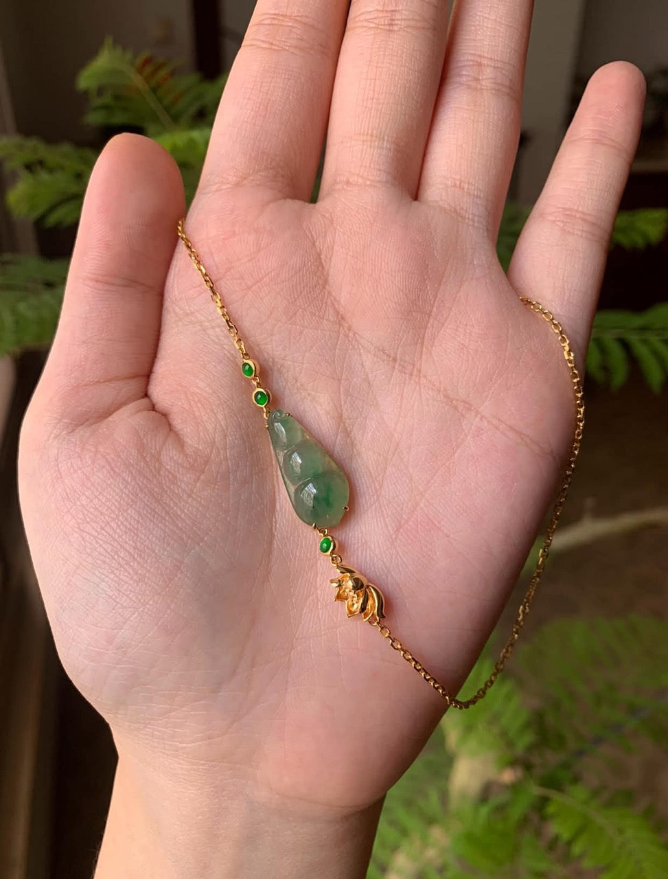 Custom 18K Yellow Gold Icy Green Flower Jadeite Jade Necklace Gold Setting (Gold Setting Only)