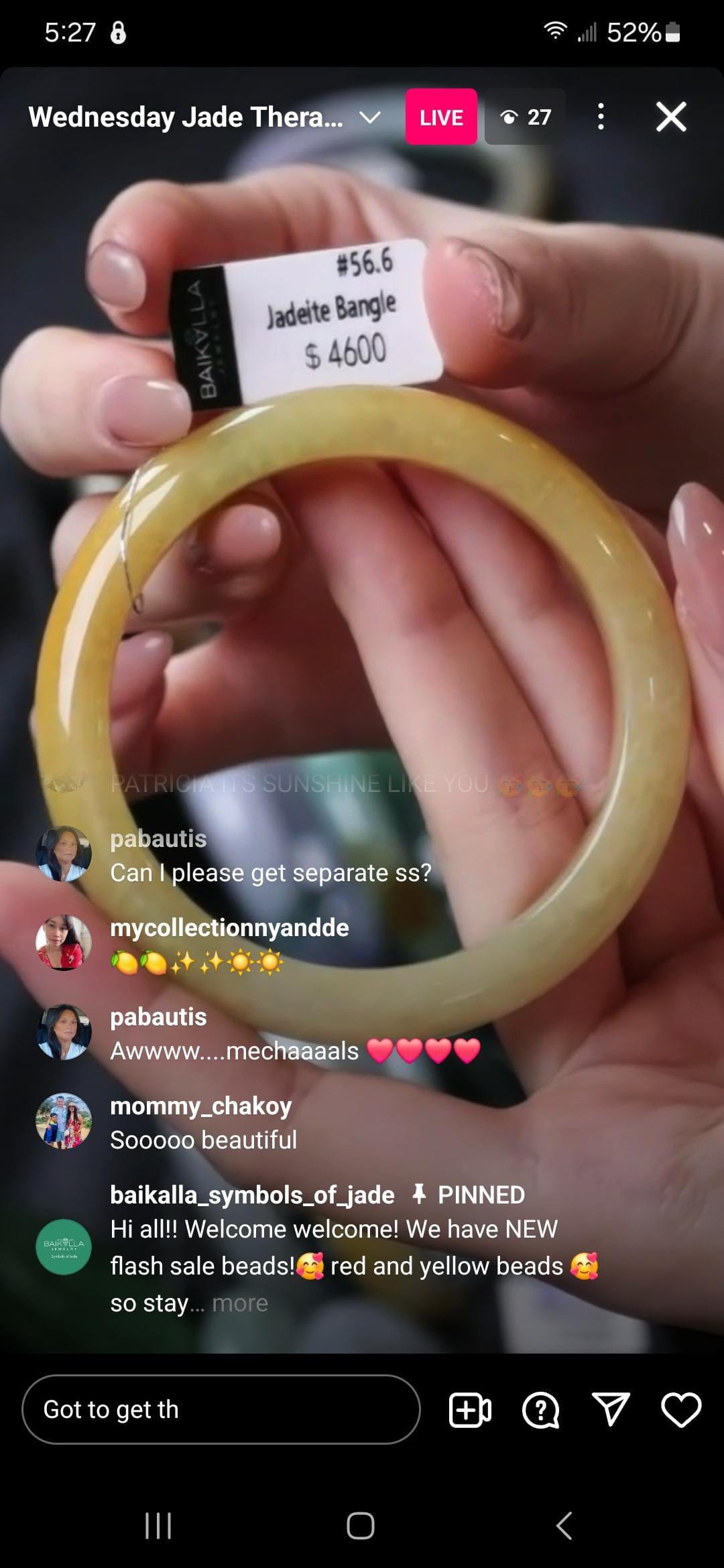 Baikalla IG Live "Natural Sun Shine Yellow Green Jadeite Jade Bangle" (Live Pick) (12/12/24)