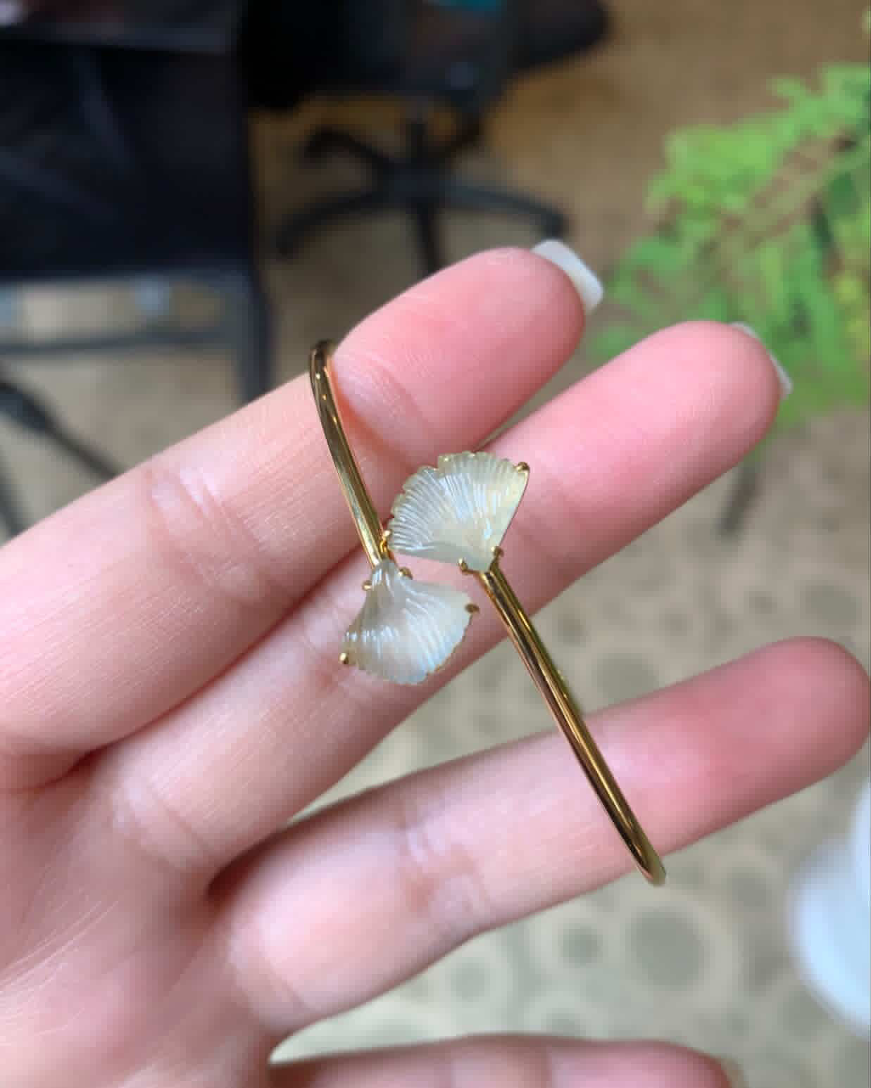 18K Yellow Gold Natural Icy Yellow Jadeite Jade Leaf Bangle Gold Setting
