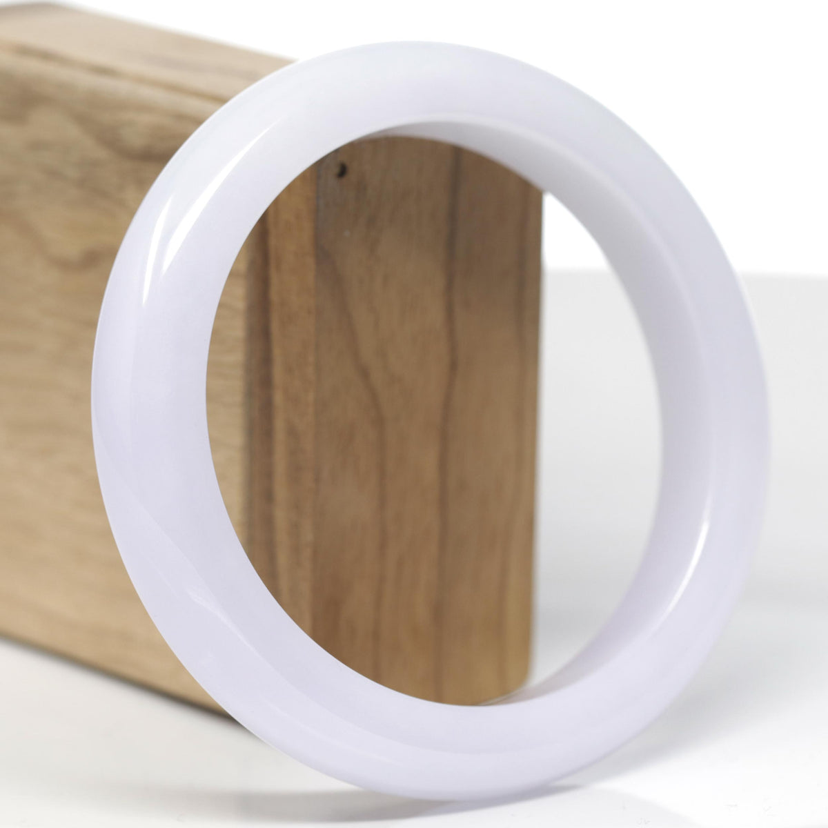 High-End Natural Light Icy Pink-Lavender Jadeite Jade "Square Cut" Bangle Bracelet (62.8mm) 