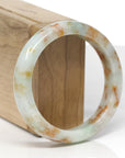 Baikalla Natural Light Apple-Green & Orange Sajin Jadeite Jade "Square Cut" Bangle Bracelet (56.1mm) 