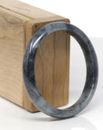 Baikalla Natural Black Wuji Jadeite Jade "Oval Half Round" Bangle Bracelet (56.4mm) 
