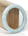 Baikalla Trailing Vine Leaf Carving Natural Blue-Green W/ Deep Blue-Green Flowers Jadeite Jade "Half Round" Bangle Bracelet (56.5mm) 