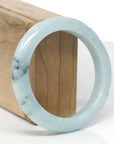Baikalla Trailing Vine Leaf Carving Natural Blue-Green W/ Deep Blue-Green Flowers Jadeite Jade "Half Round" Bangle Bracelet (56.5mm) 