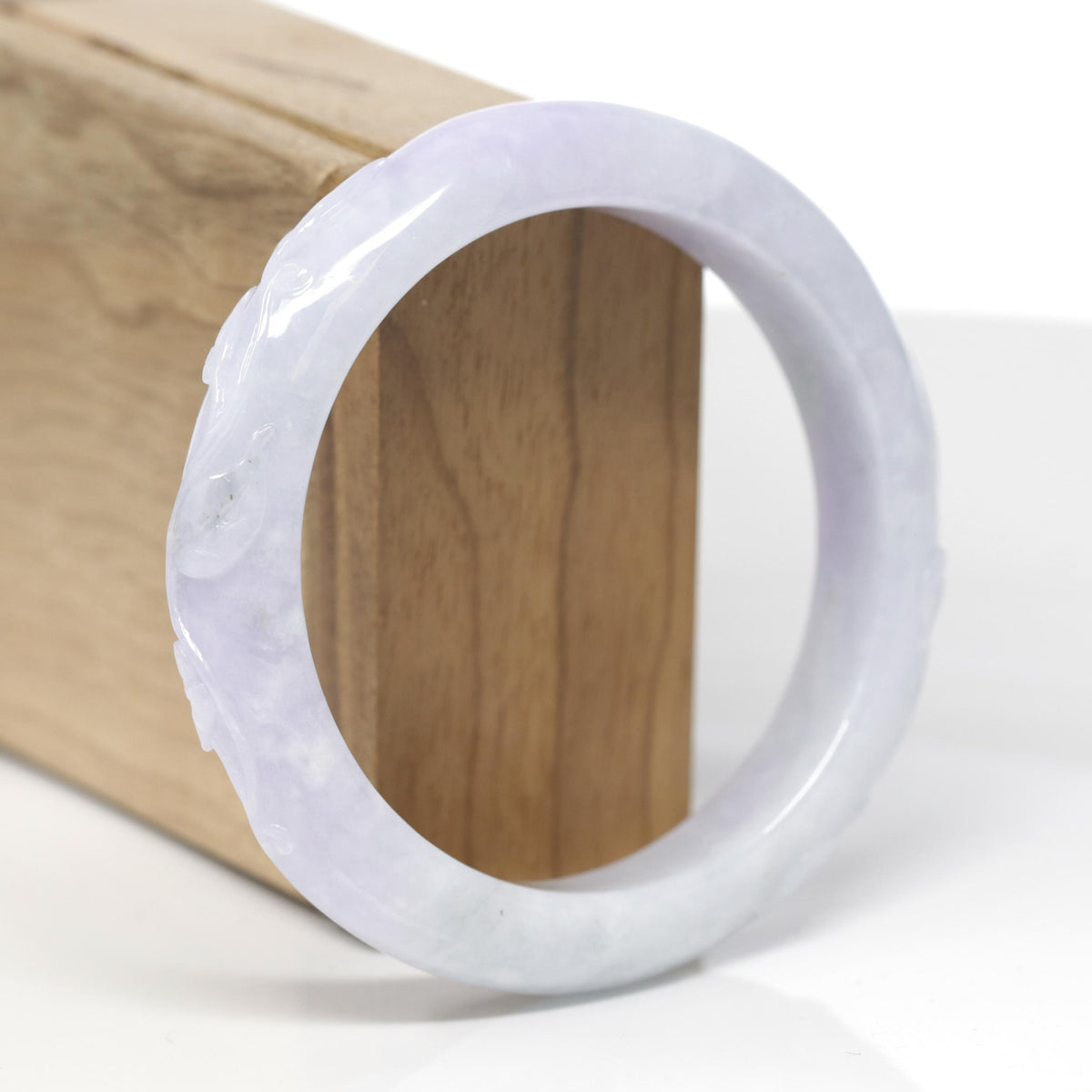 Baikalla Trailing Flower Vine Carving Natural Light Lavender &amp; Green Jadeite Jade "Half Round" Bangle Bracelet (58.1mm) 
