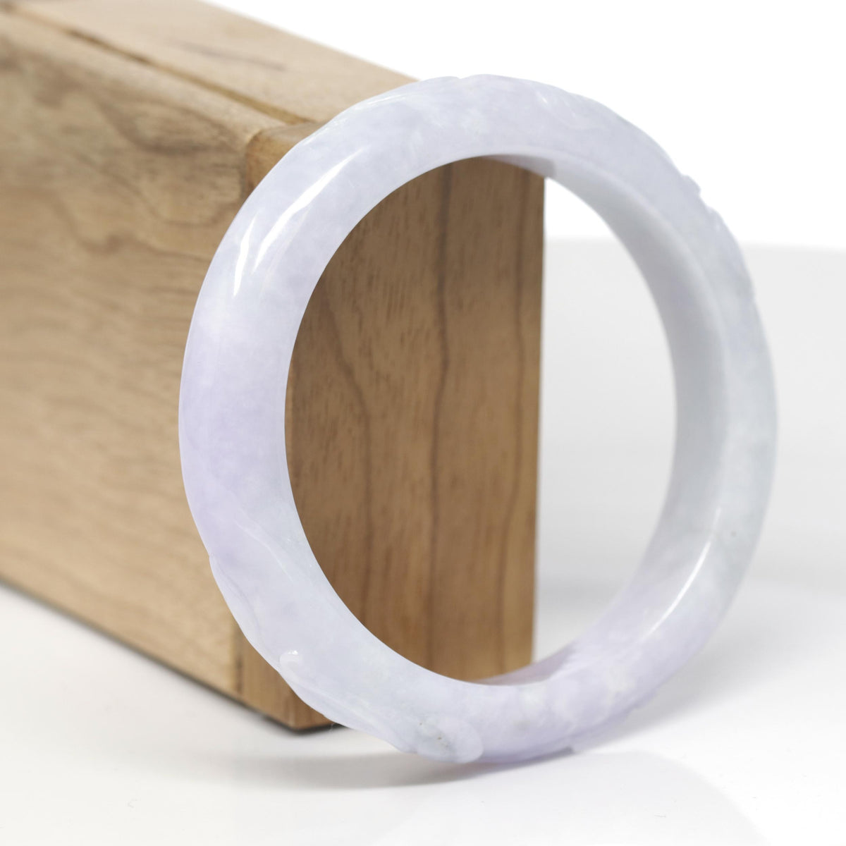 Baikalla Trailing Flower Vine Carving Natural Light Lavender &amp; Green Jadeite Jade "Half Round" Bangle Bracelet (58.1mm) 