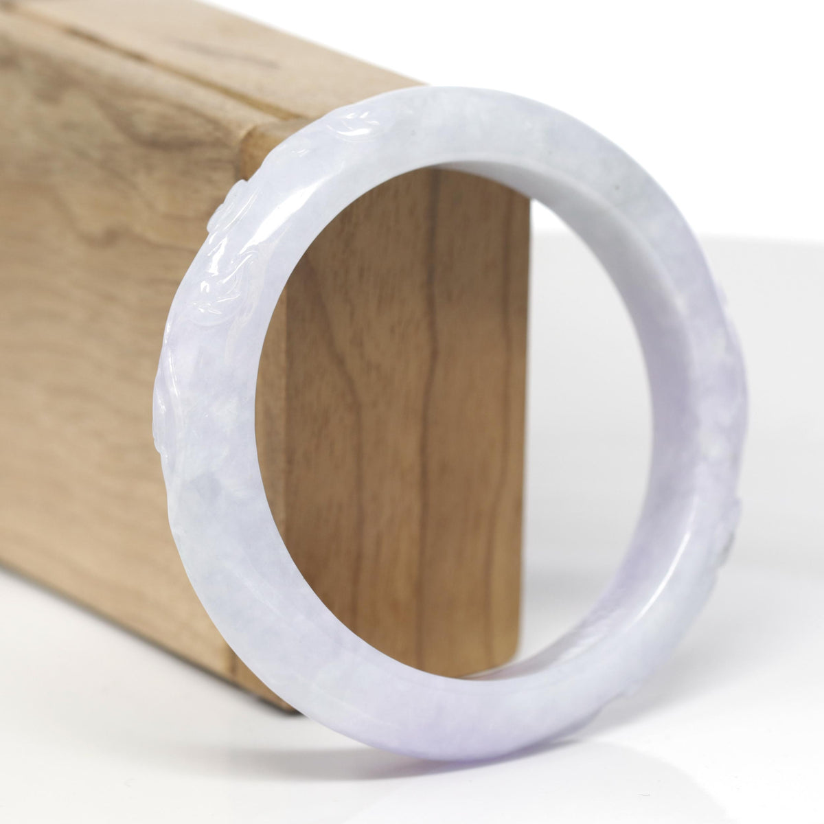 Baikalla Trailing Flower Vine Carving Natural Light Lavender &amp; Green Jadeite Jade "Half Round" Bangle Bracelet (58.1mm) 
