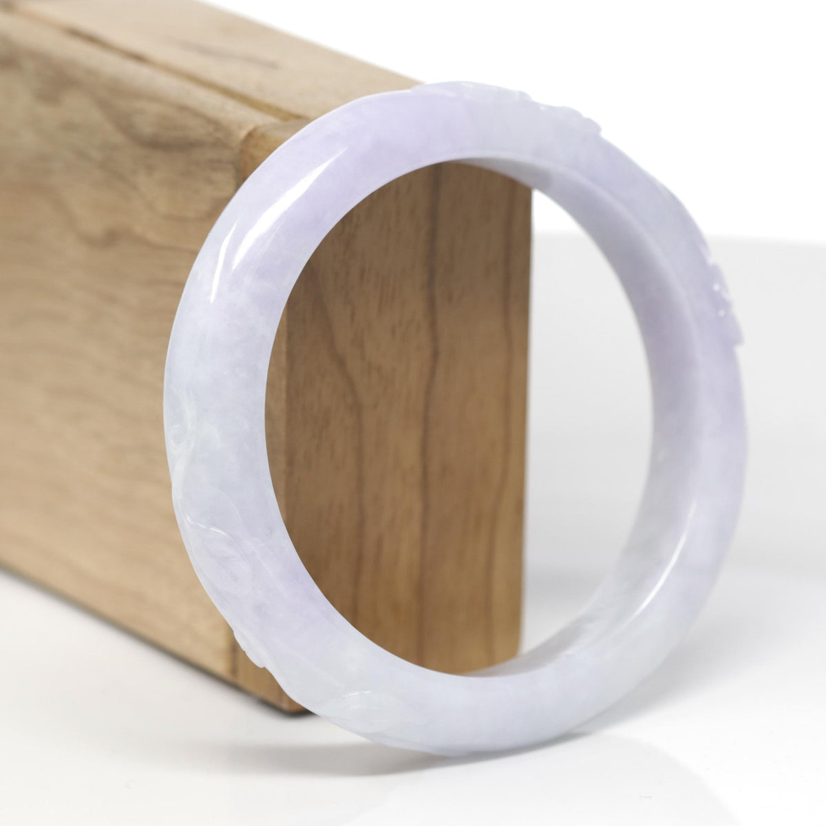 Baikalla Trailing Flower Vine Carving Natural Light Lavender &amp; Green Jadeite Jade "Half Round" Bangle Bracelet (58.1mm) 