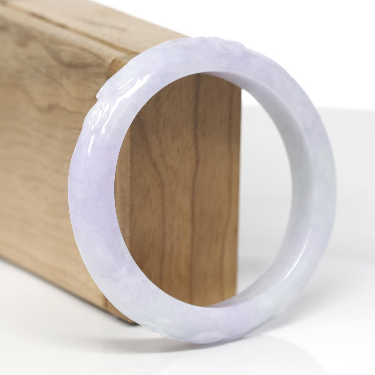 Baikalla Trailing Flower Vine Carving Natural Light Lavender &amp; Green Jadeite Jade "Half Round" Bangle Bracelet (58.1mm) 