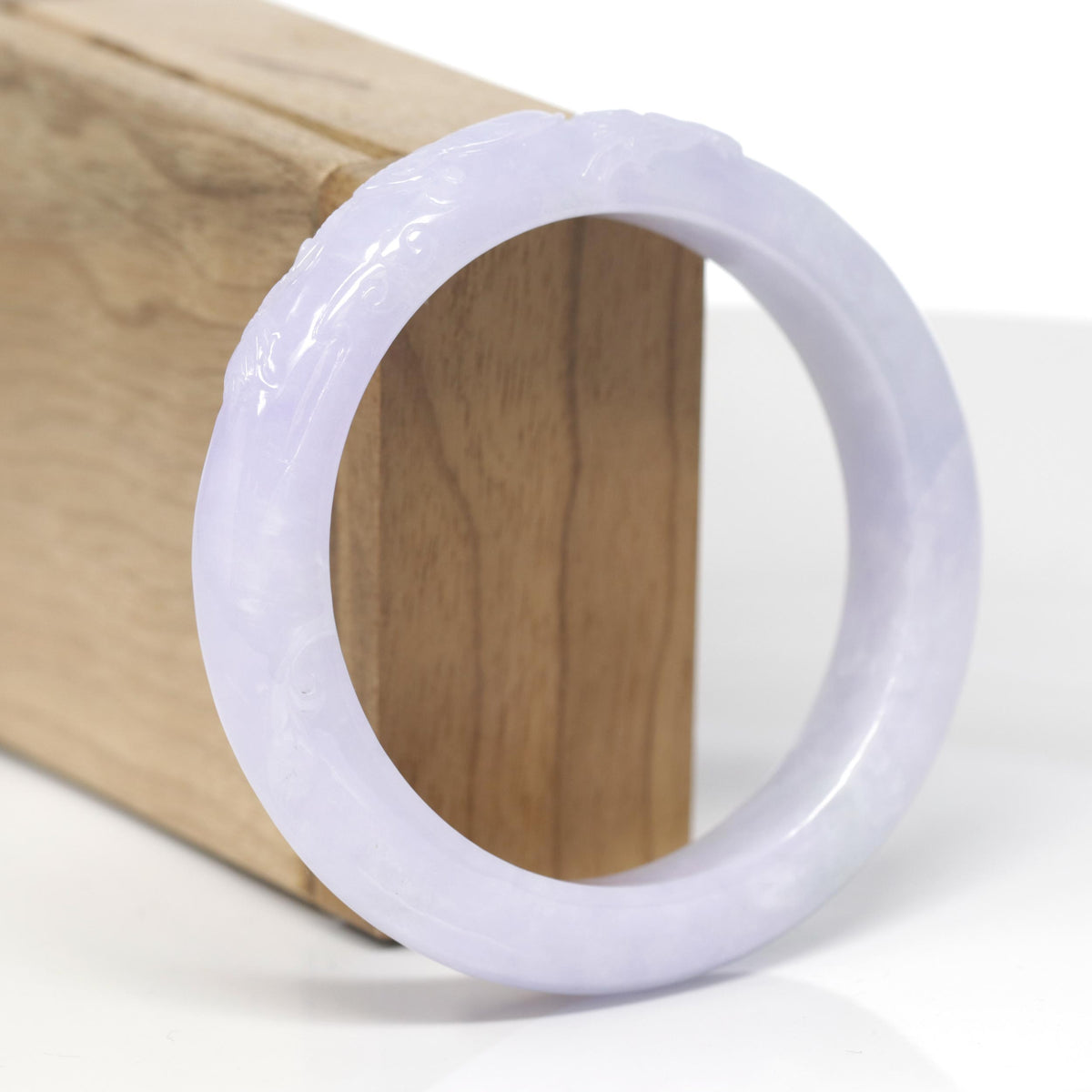 Baikalla Dragon Carving Natural Lavender &amp; Faint Green Jadeite Jade "Half Round" Bangle Bracelet (56.8mm) 