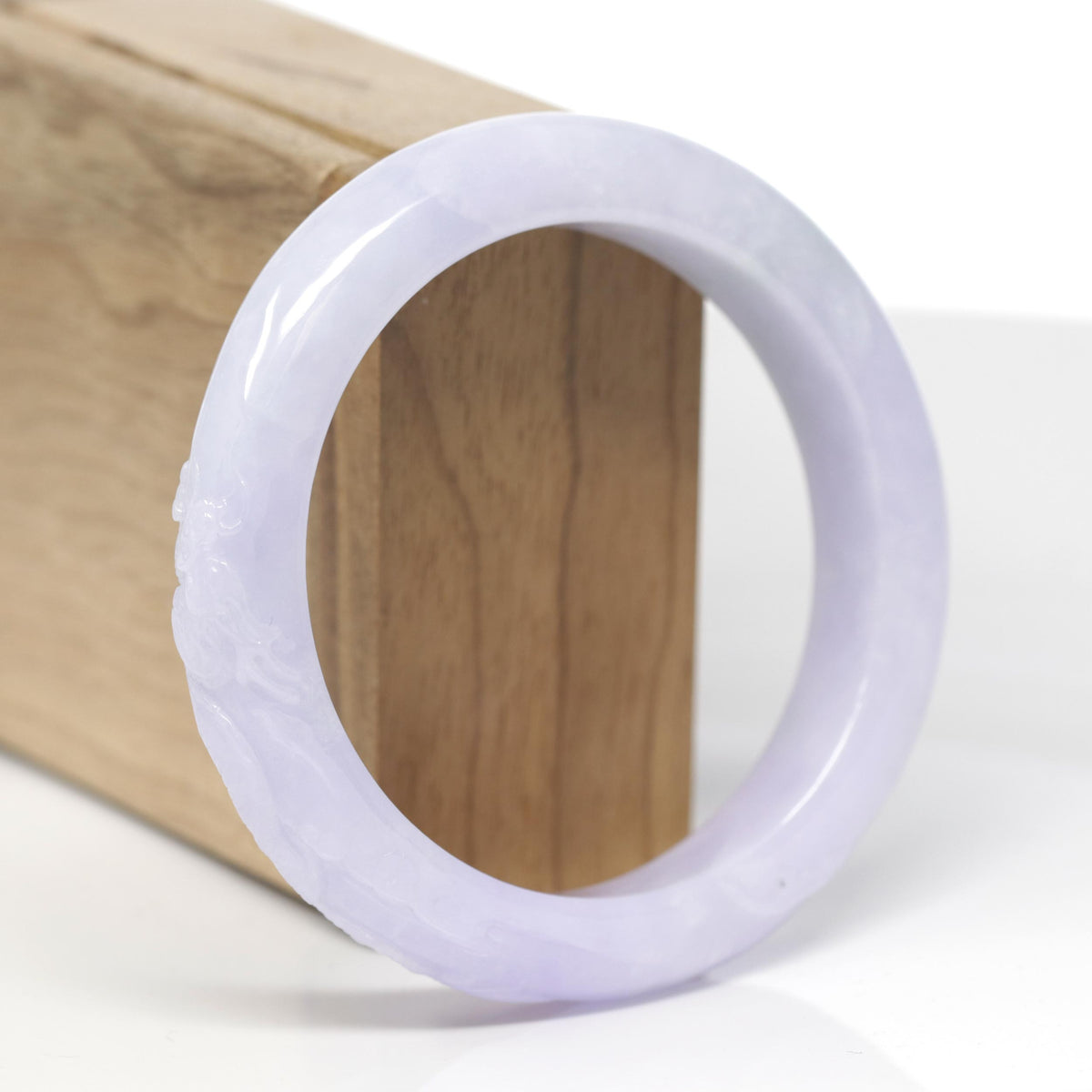 Baikalla Dragon Carving Natural Lavender &amp; Faint Green Jadeite Jade "Half Round" Bangle Bracelet (56.8mm) 
