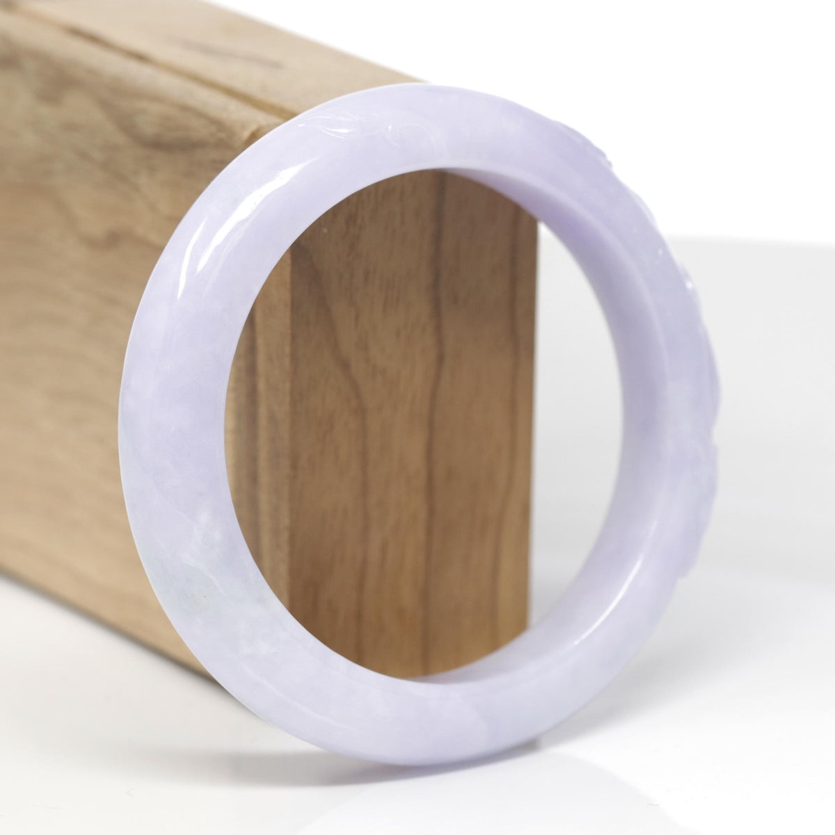 Baikalla Dragon Carving Natural Lavender &amp; Faint Green Jadeite Jade "Half Round" Bangle Bracelet (56.8mm) 