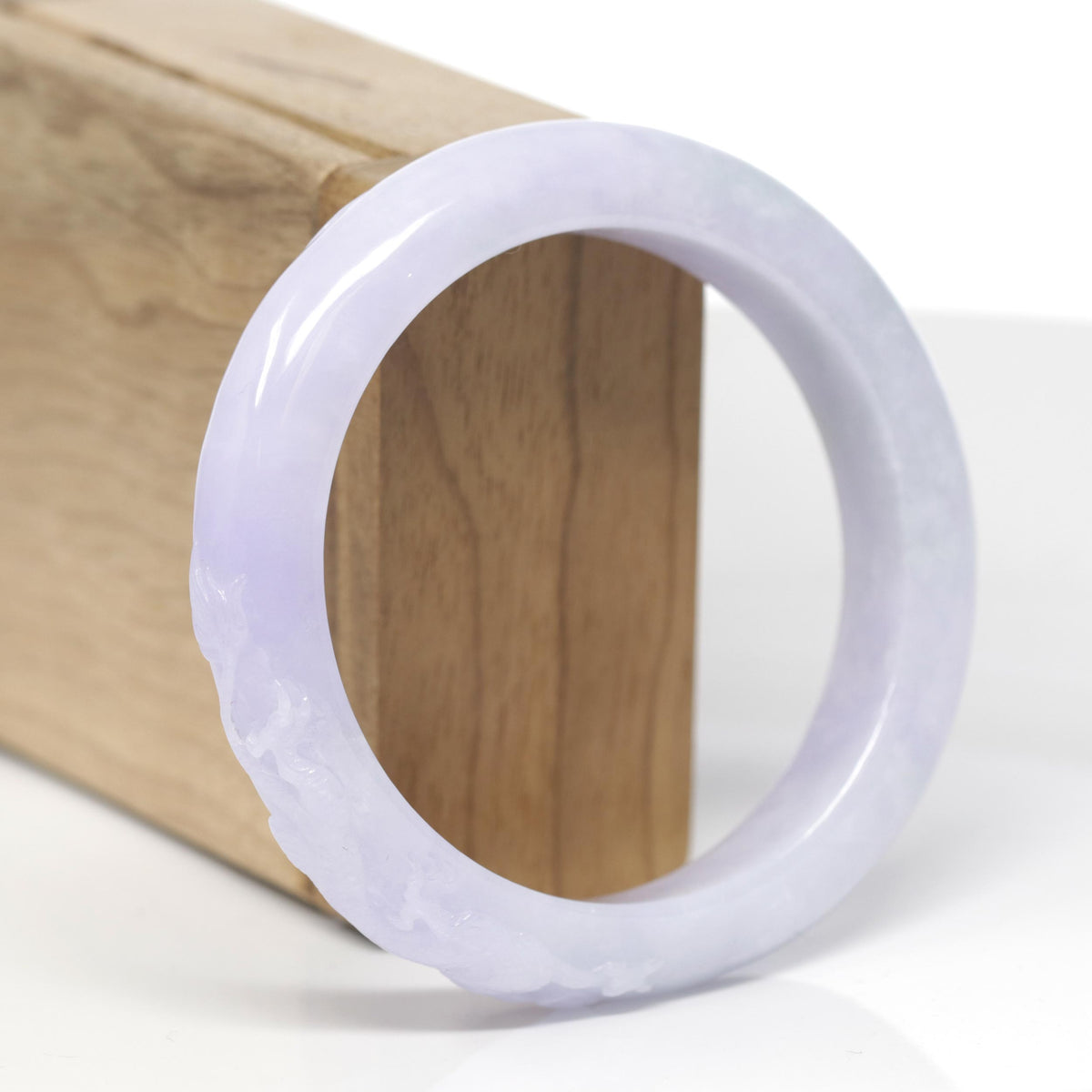 Baikalla Dragon Carving Natural Lavender &amp; Faint Green Jadeite Jade "Half Round" Bangle Bracelet (56.8mm) 