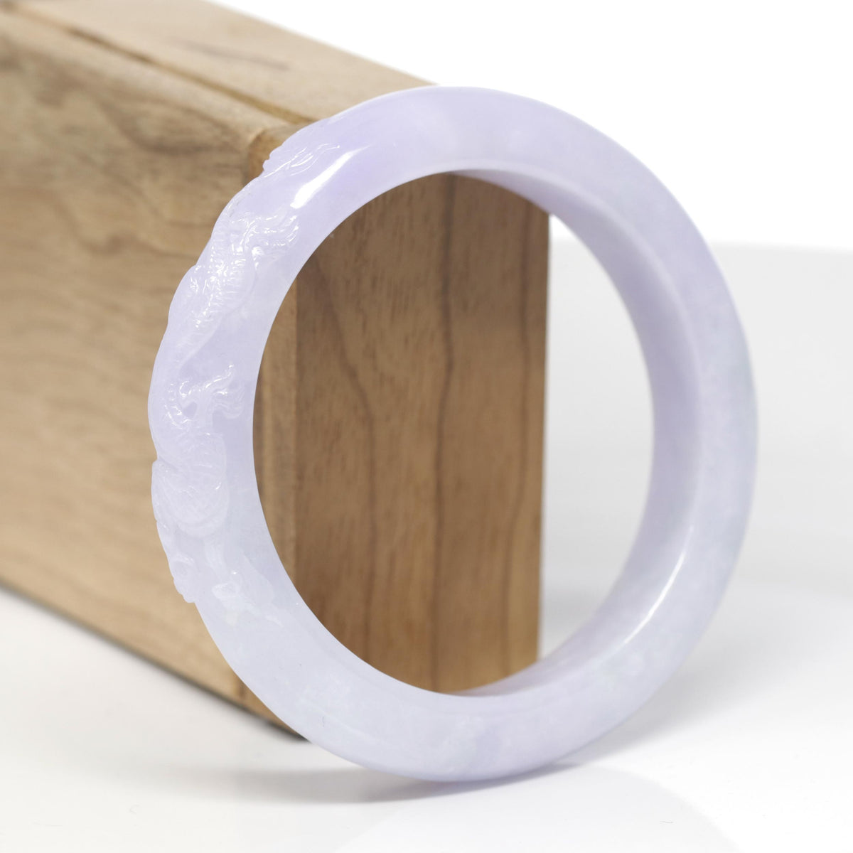 Baikalla Dragon Carving Natural Lavender &amp; Faint Green Jadeite Jade "Half Round" Bangle Bracelet (56.8mm) 
