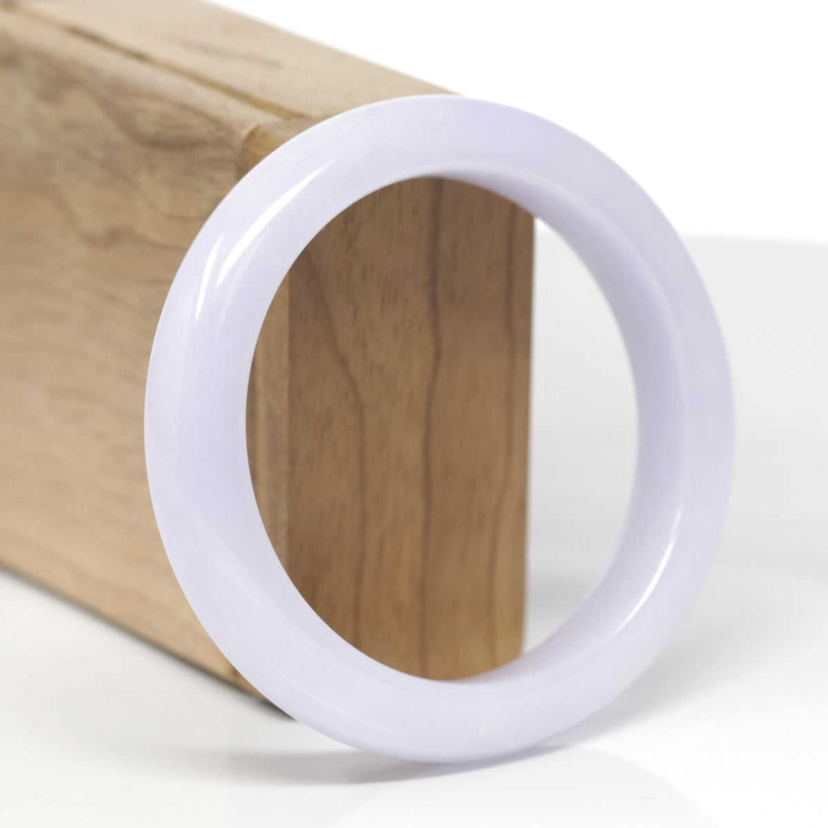 High-End Natural Icy Light Pink-Lavender Jadeite Jade "Half Round" Bangle Bracelet (56.6mm) 