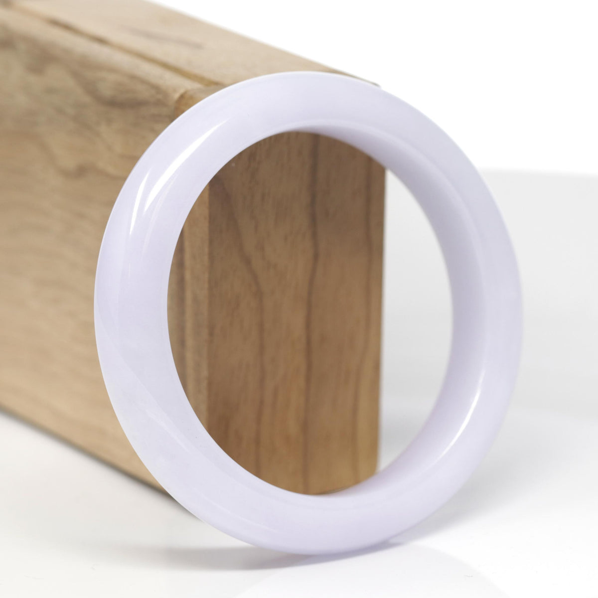 High-End Natural Icy Light Pink-Lavender Jadeite Jade "Half Round" Bangle Bracelet (56.6mm) 