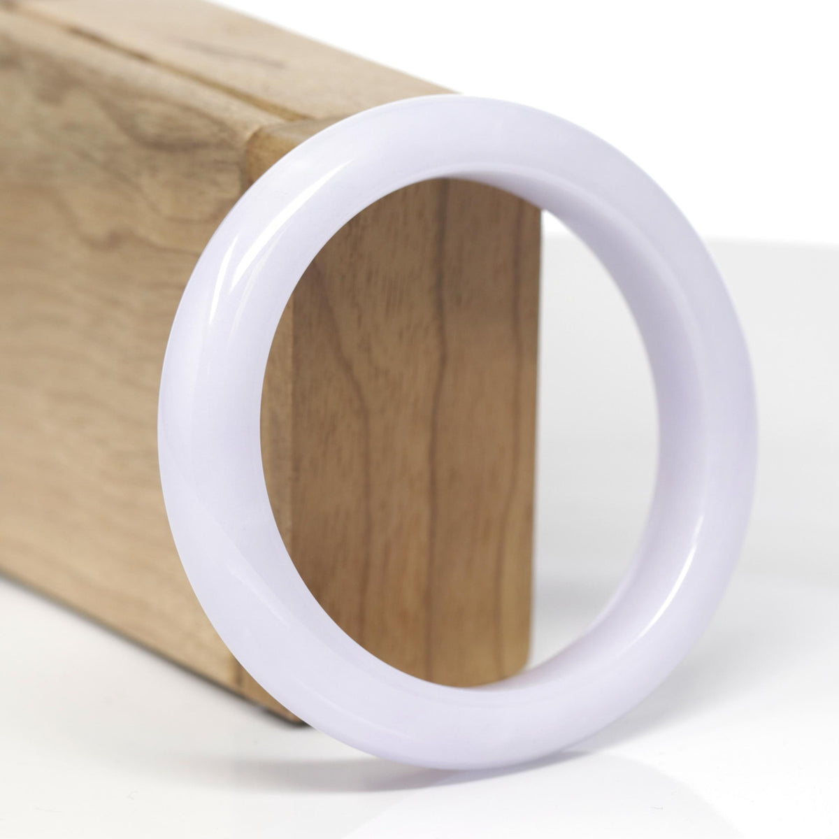 High-End Natural Icy Light Pink-Lavender Jadeite Jade "Half Round" Bangle Bracelet (56.6mm) 