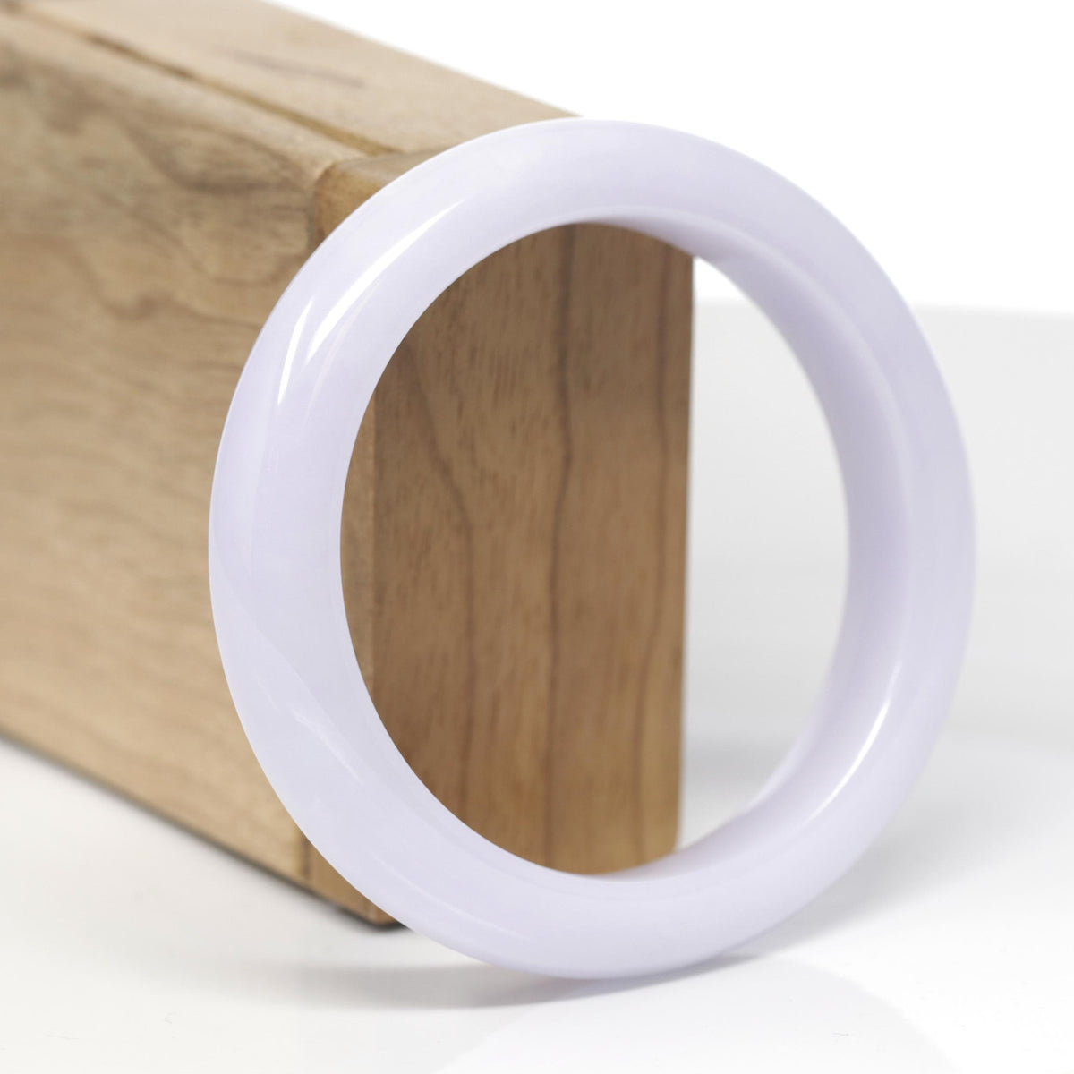 High-End Natural Icy Light Pink-Lavender Jadeite Jade "Half Round" Bangle Bracelet (56.6mm) 