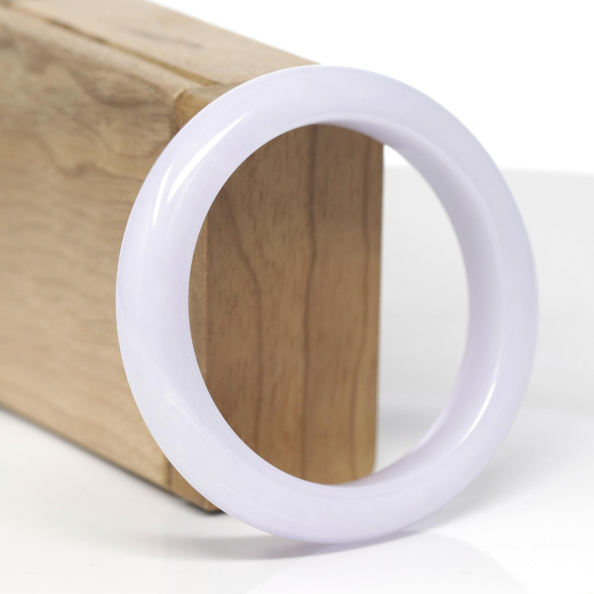 High-End Natural Icy Light Pink-Lavender Jadeite Jade "Half Round" Bangle Bracelet (56.6mm) 
