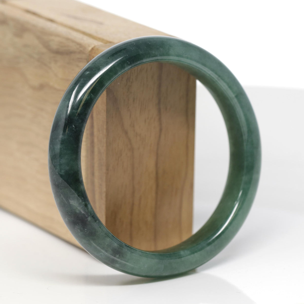 Baikalla Natural Deep Green Jadeite Jade "Half Round" Bangle Bracelet (57.7mm) 