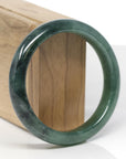 Baikalla Natural Deep Green Jadeite Jade "Half Round" Bangle Bracelet (57.7mm) 