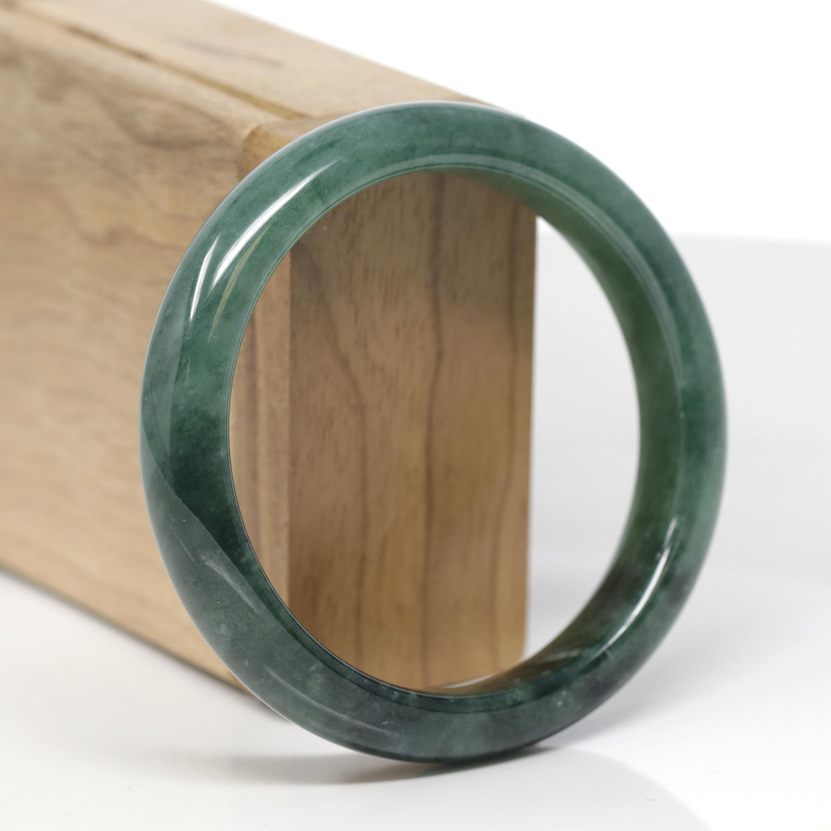 Baikalla Natural Deep Green Jadeite Jade "Half Round" Bangle Bracelet (57.7mm) 