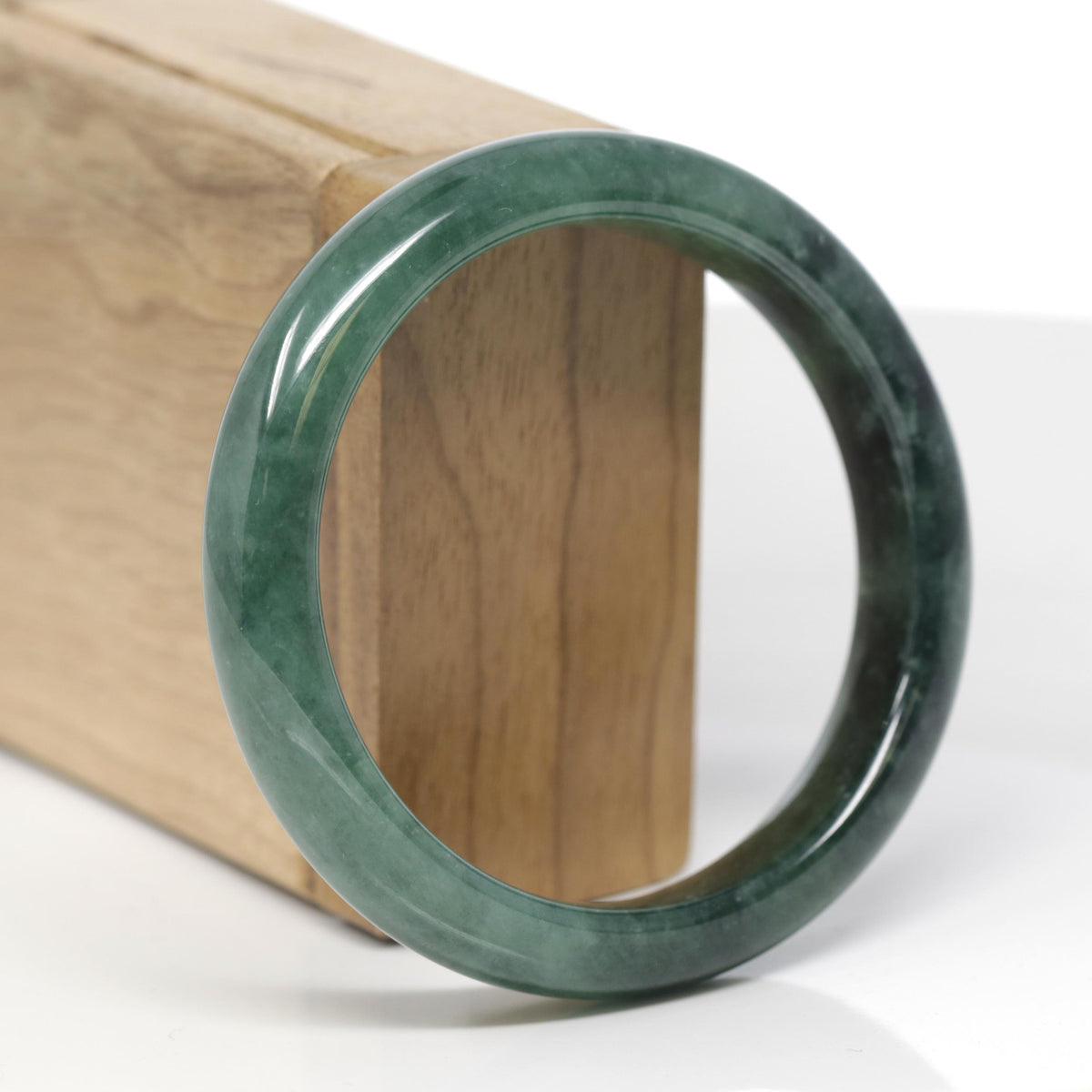 Baikalla Natural Deep Green Jadeite Jade "Half Round" Bangle Bracelet (57.7mm) 