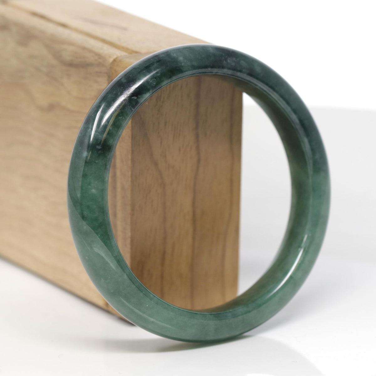 Baikalla Natural Deep Green Jadeite Jade "Half Round" Bangle Bracelet (57.7mm) 