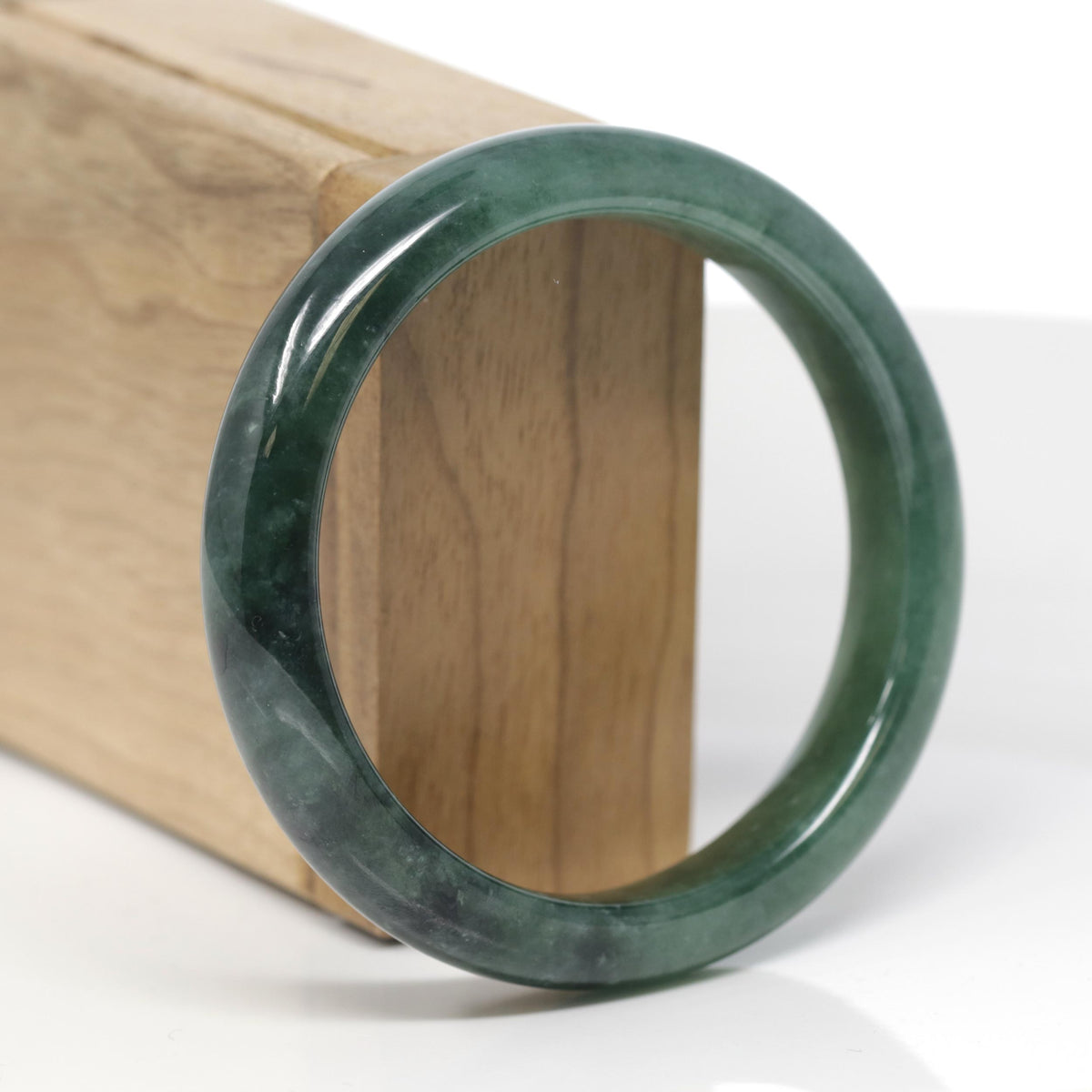 Baikalla Natural Deep Green Jadeite Jade "Half Round" Bangle Bracelet (57.7mm) 