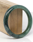 Baikalla Natural Deep Green Jadeite Jade "Half Round" Bangle Bracelet (57.7mm) 