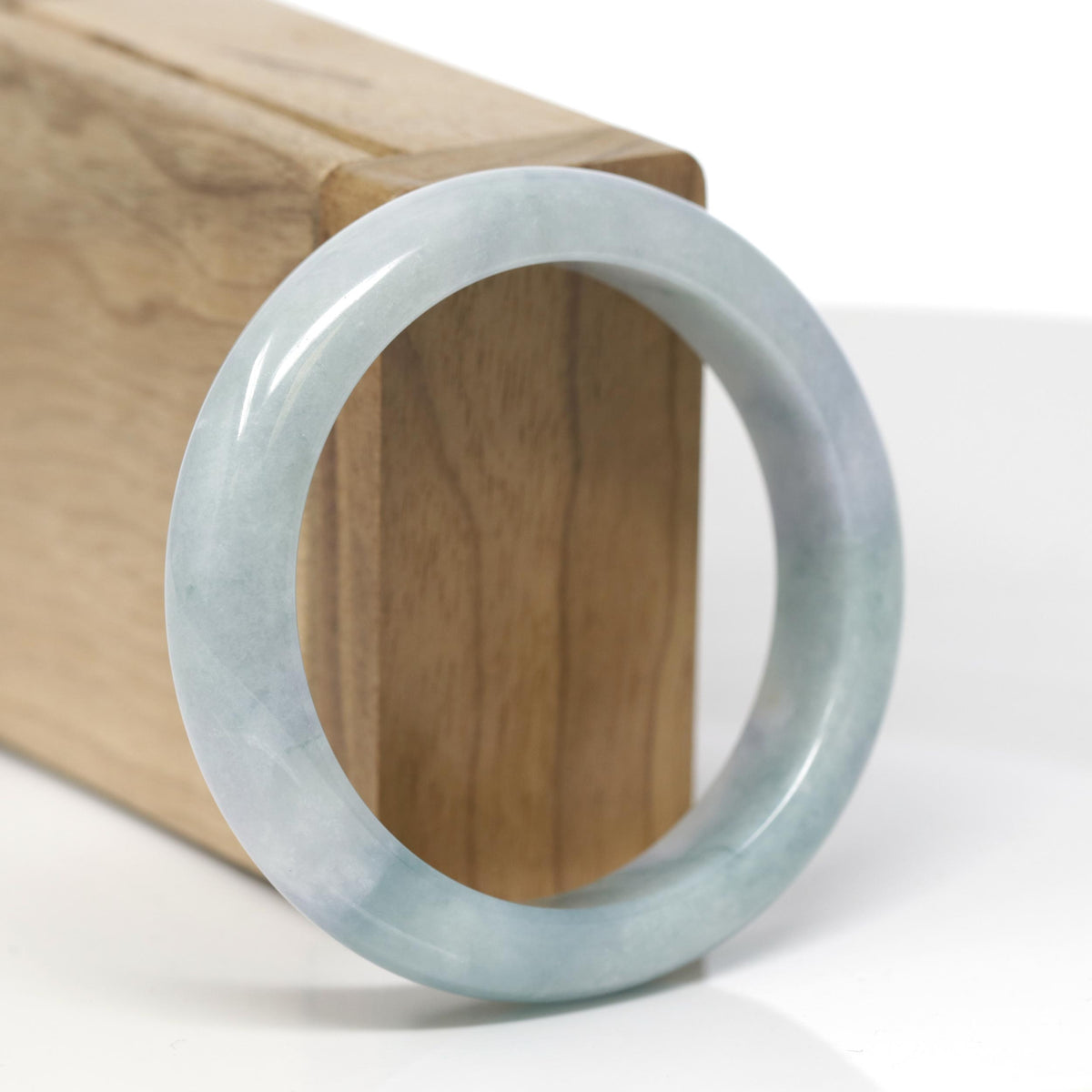 Baikalla Natural Light Blue-Green &amp; Lavender Jadeite Jade "Half Round" Bangle Bracelet (54.6mm) 