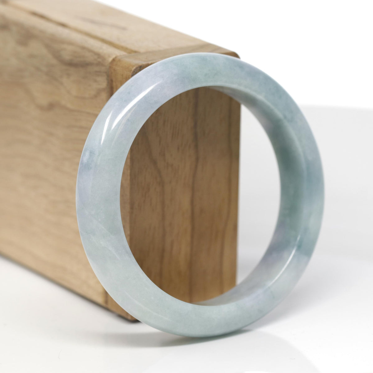Baikalla Natural Light Blue-Green &amp; Lavender Jadeite Jade "Half Round" Bangle Bracelet (54.6mm) 