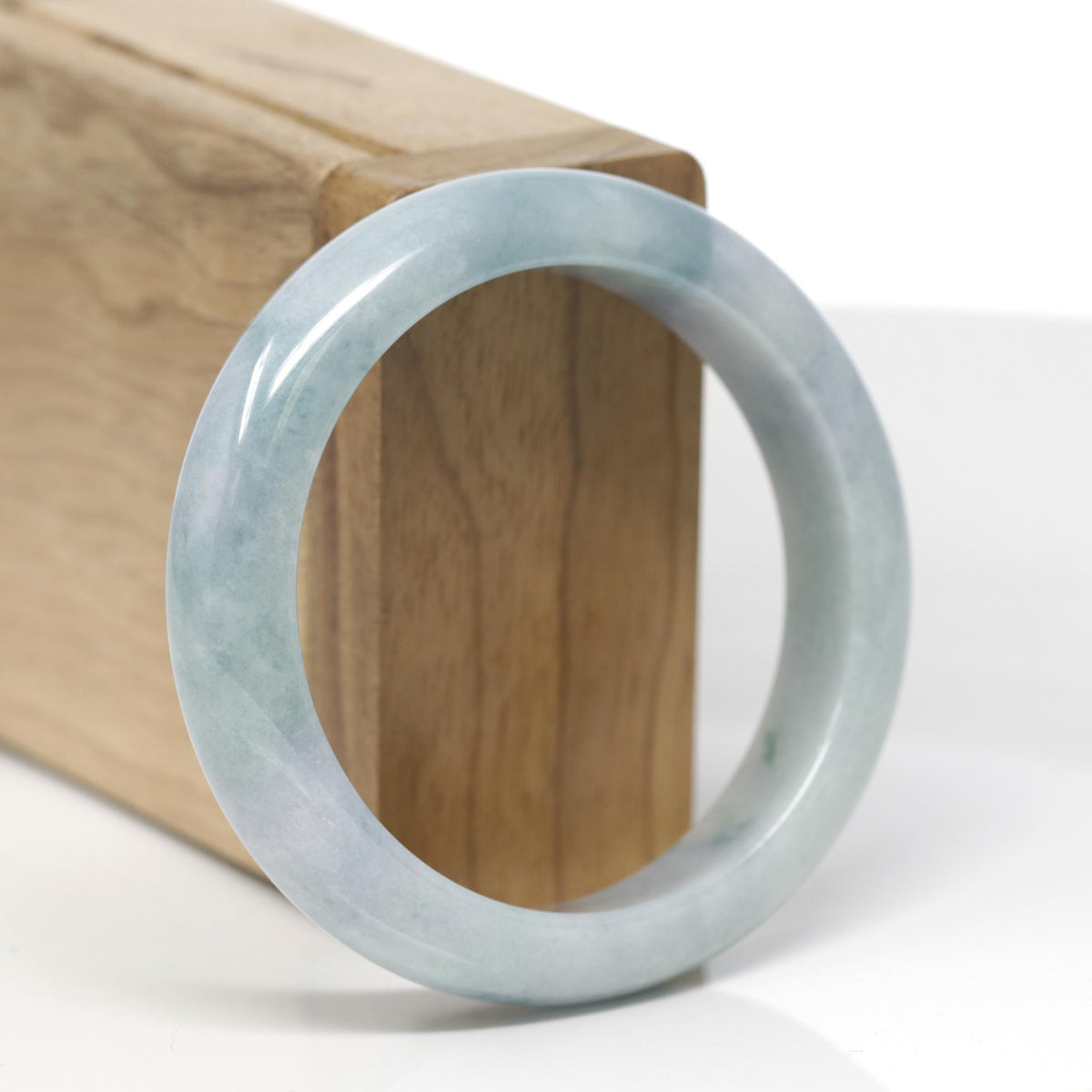 Baikalla Natural Light Blue-Green &amp; Lavender Jadeite Jade "Half Round" Bangle Bracelet (54.6mm) 