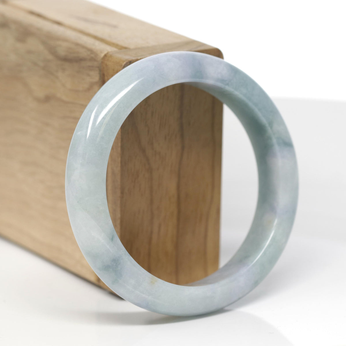 Baikalla Natural Light Blue-Green &amp; Lavender Jadeite Jade "Half Round" Bangle Bracelet (54.6mm) 