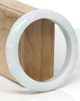 Baikalla Bamboo Carving Natural Light Apple-Green & Lavender Jadeite Jade "Half Round" Bangle Bracelet (58.8mm) 