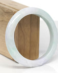 Baikalla Bamboo Carving Natural Light Apple-Green & Lavender Jadeite Jade "Half Round" Bangle Bracelet (58.8mm) 