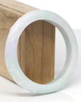 Baikalla Bamboo Carving Natural Light Apple-Green & Lavender Jadeite Jade "Half Round" Bangle Bracelet (58.8mm) 
