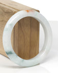 Baikalla Natural Light Green W/ Sajin & Blue-Green Flower Patches Jadeite Jade "Half Round" Bangle Bracelet (55.5mm) 
