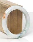 Baikalla Natural Light Green W/ Sajin & Blue-Green Flower Patches Jadeite Jade "Half Round" Bangle Bracelet (55.5mm) 