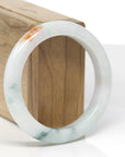 Baikalla Natural Light Green W/ Sajin & Blue-Green Flower Patches Jadeite Jade "Half Round" Bangle Bracelet (55.5mm) 